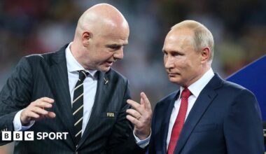 Fifa president Gianni Infantino and Russia president Vladimir Putin