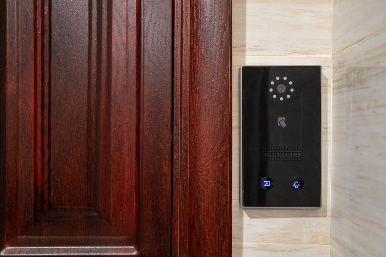 Smart door lock at the door of the room.