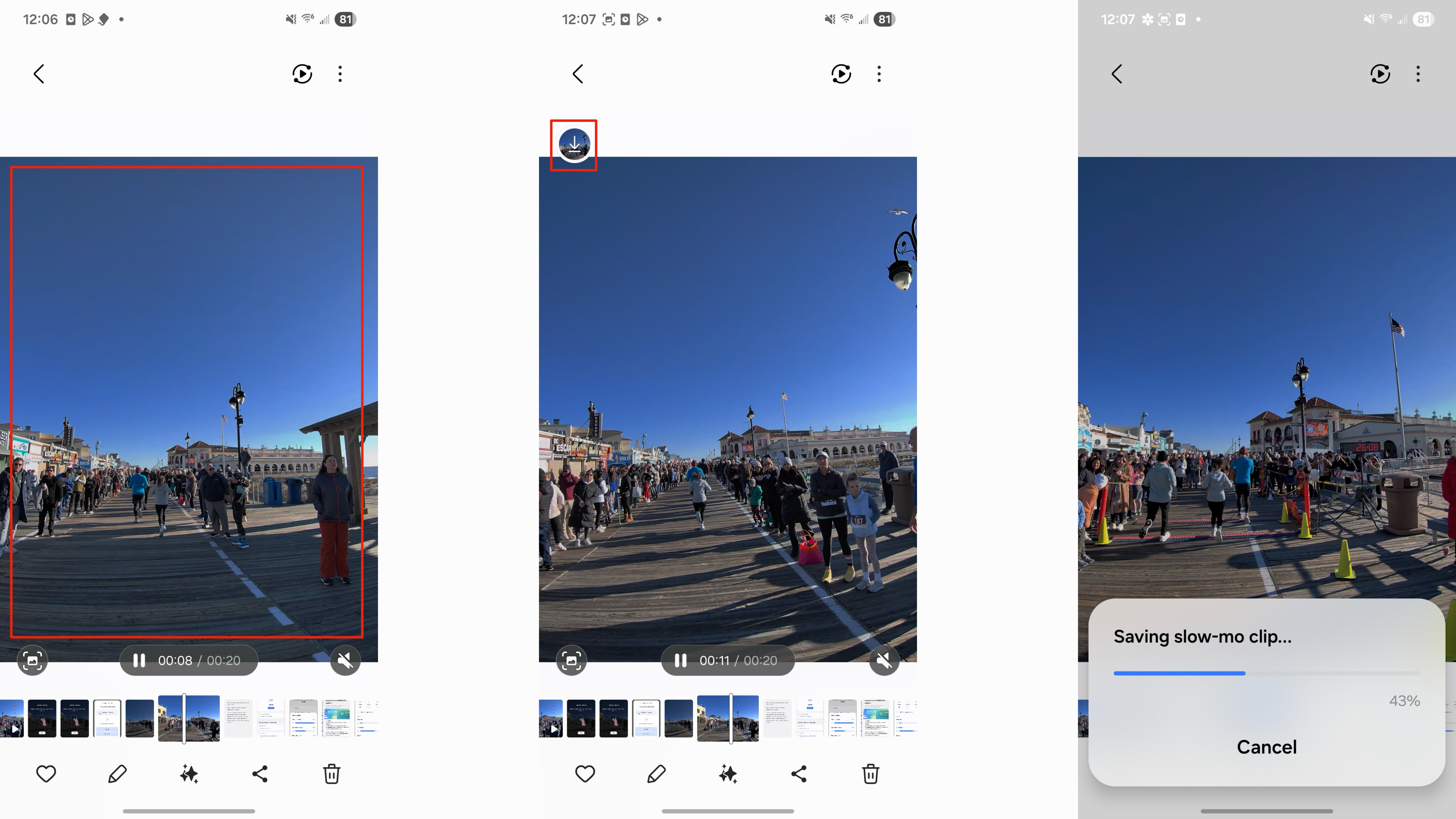 Steps for using instant slow-mo in the Samsung Gallery app on a Galaxy S25.