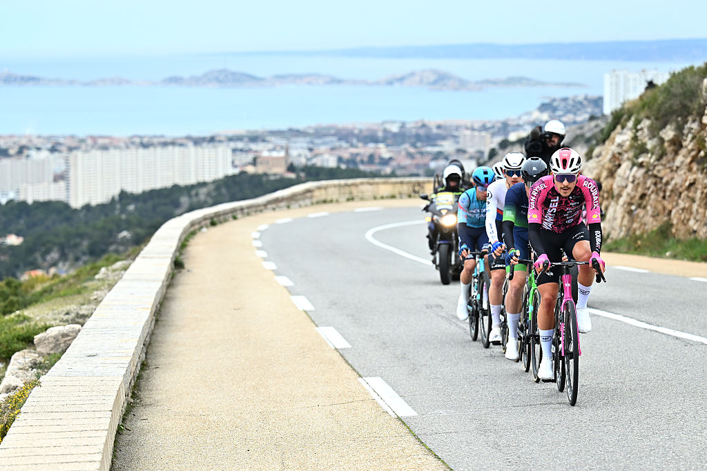 SAINT-VICTORET, FRANCE - FEBRUARY 13: Arnaud Tendon of Switzerland and Team Van Rysel Roubaix leads the breakaway during the 10th Tour de la Provence 2026, Stage 1 a 163km stage from Marseille to Saint-Victoret on February 13, 2026 in Saint-Victoret, France. (Photo by Billy Ceusters/Getty Images)