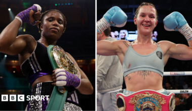 Split image of Terri Harper in the ring and Caroline Dubois in the ring