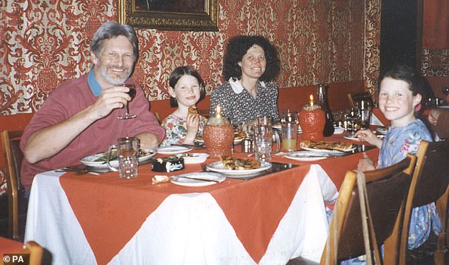 Pictured: Lin Russell with her husband Shaun and their two children Megan (left) and Josie at an Italian restaurant in 1996