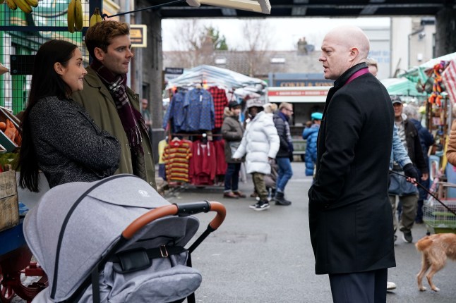 Max Branning confronts Lauren and Peter Beale in EastEnders