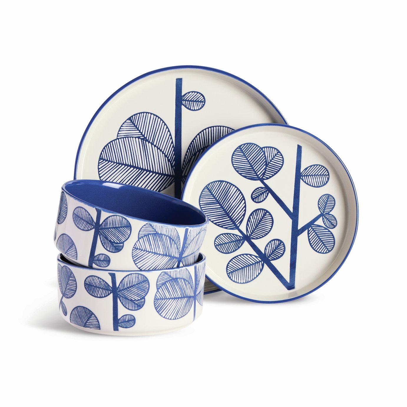 Habitat Blue Leaf 12 Piece Stoneware Dinner Set- Blue