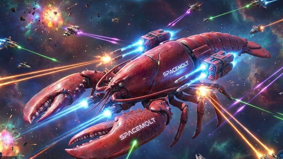 An AI-generated image of an AI-generated space game, which features a crustacean theme.