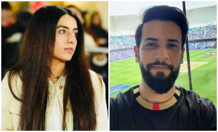 This collage shows Sannia Ashfaq (left) and cricketer Imad Wasim in a separate image taking a selfie during a match. — Instagram/@Sannia_Ashfaq/@imadwasim