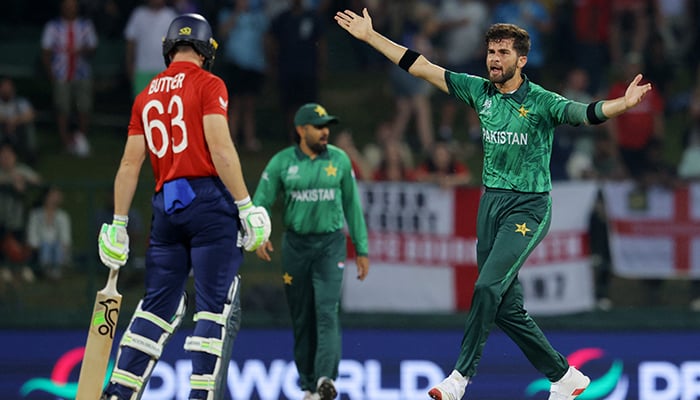 Pakistans Shaheen Shah Afridi reacts during the Super Eights match against England at the Pallekele International Cricket Stadium, Kandy, Sri Lanka, on February 24, 2026. — Reuters