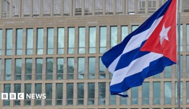 A Cuban flag flies near the US embassy in Havana in 2025.