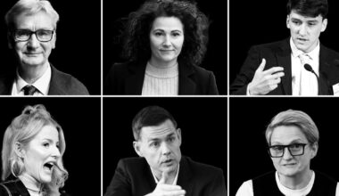 Matt Goodwin (Reform UK) Gorton and Denton by-election hustings at the Manchester Evening News offices, Hollinwood Avenue, Oldham. 12 February 2026