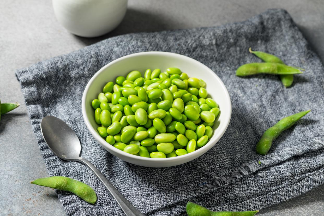 Green Organic Shelled Soy Edamame Beans in a Bowl Ready to Eat