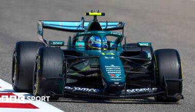 Fernando Alonso driving the 2026 Aston Martin during testing in Bahrain