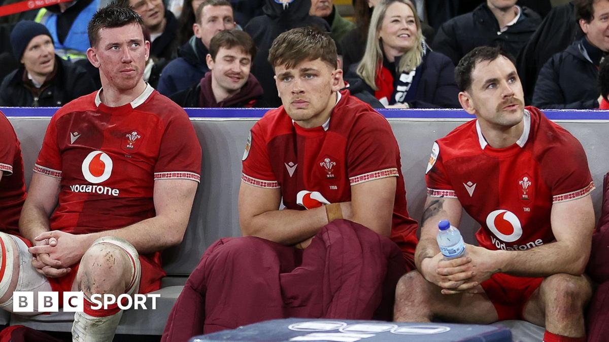 Wales players Adam Beard, Alex Mann and Tomos Williams look dejected after losing to England at Twickenham