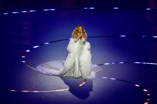 MILAN, ITALY. February 06: Mariah Carey performs during Opening Ceremony at the Milan Cortina 2026 at Milano Rho Ice Hockey Arena on Friday, 06 February 2026. MILAN, ITALY. Credit: Taka G Wu/Alamy Live News