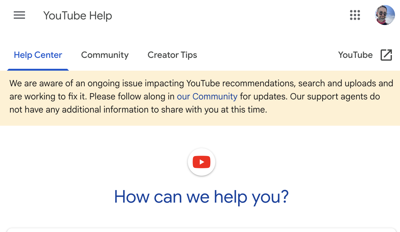 YouTube Help screenshot