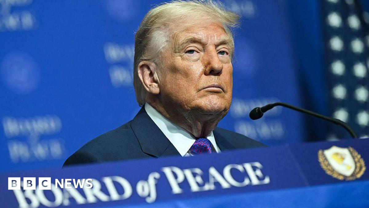 US President Donald Trump photographed during a Board of Peace gathering in Washington DC on February