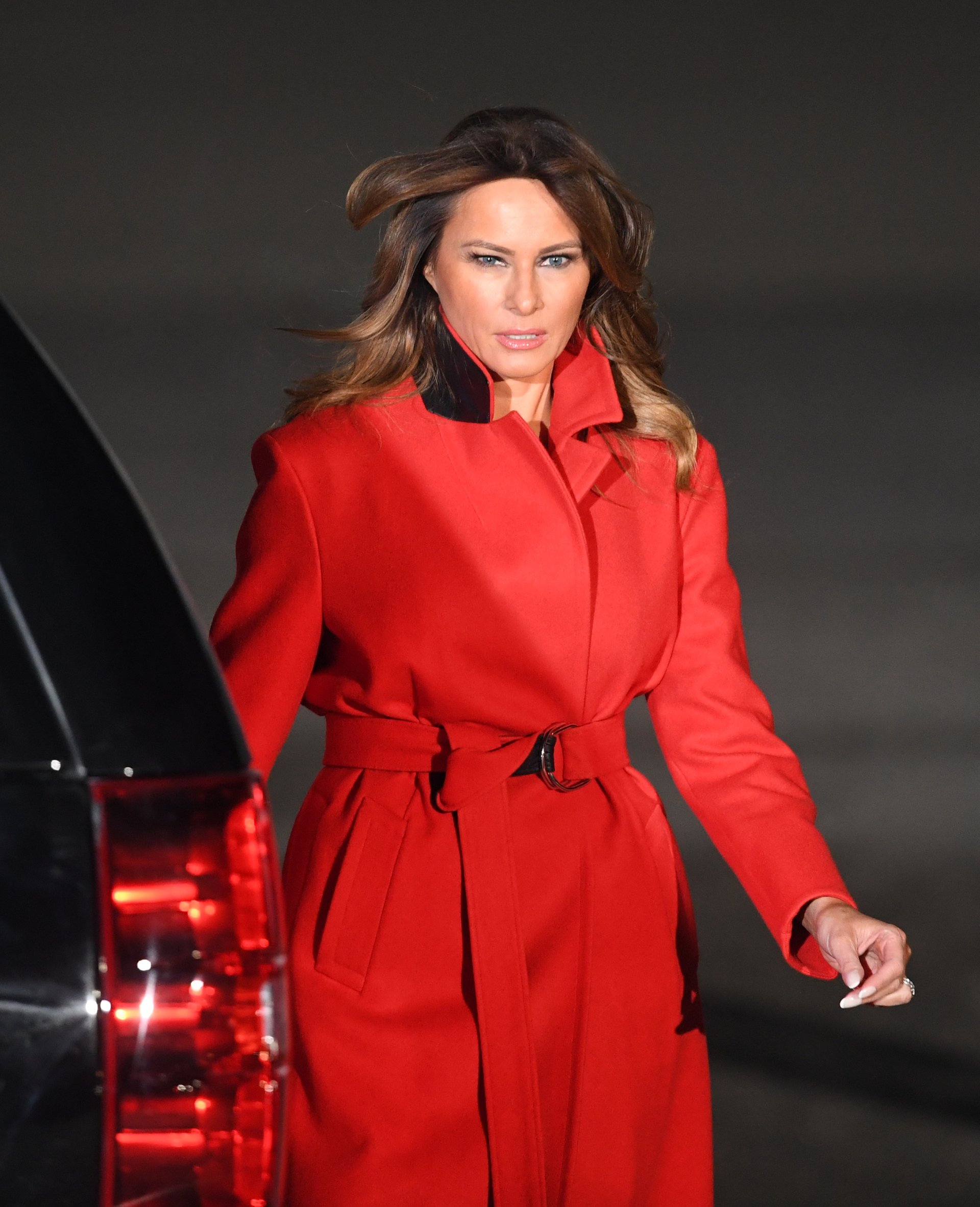 US President Donald Trump's wife Melania, arrives at Stansted Airport, London, ahead of the NATO summit, on the first day of his visit to the United Kingdom.