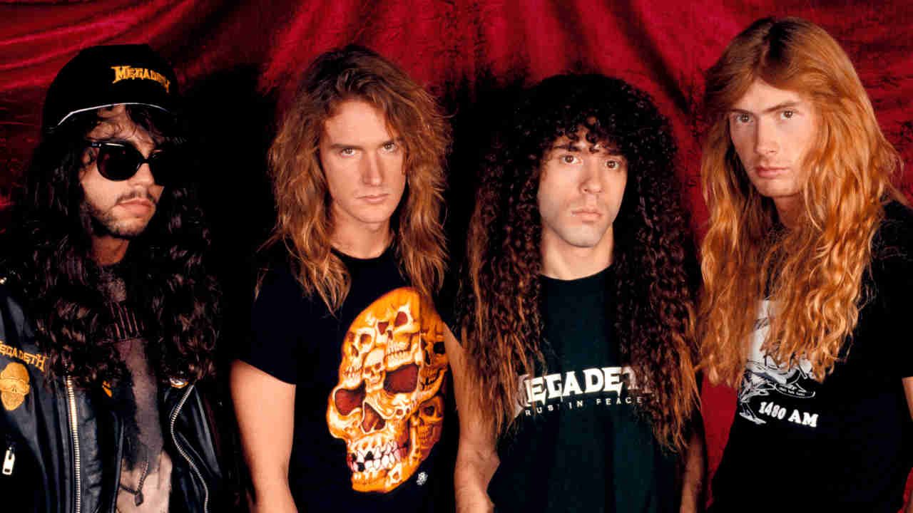 Megadeth posing for a photograph in the early 1990s