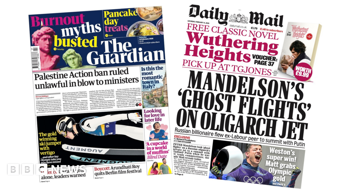 The headline on the front page of the Guardian reads: “Palestine Action ban ruled unlawful in blow to ministers”.