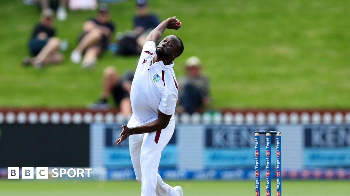 West Indies pace bowler Kemar Roach releases the ball against New Zealand in the Second Test at the Basin Reserve