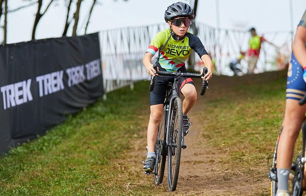 A 10-year-old Ethan Brown competes in his first cyclo-cross race