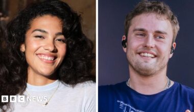 A split pic of Olivia Dean and Sam Fender