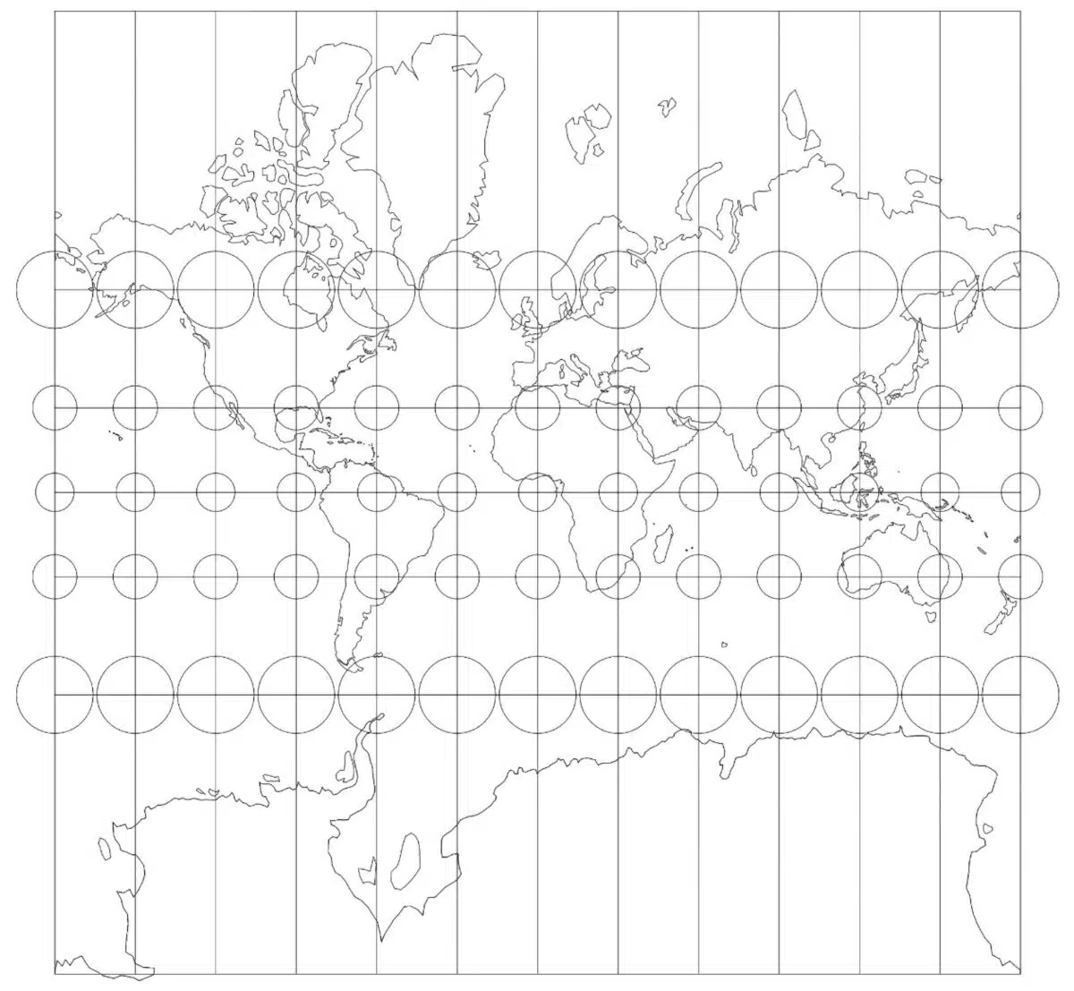 A Grid Based Map Projection Dividing The World Into Circles And Segments, Illustrating Shape Distortion Near The Poles.