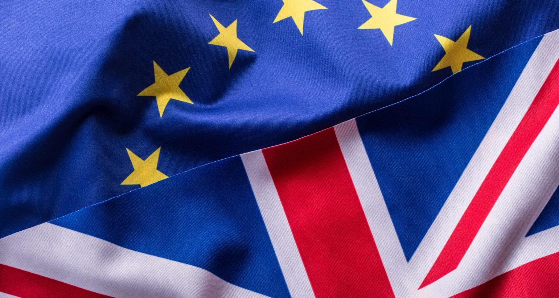 Flags of the United Kingdom and the European Union. UK Flag and EU Flag. British Union Jack flag.