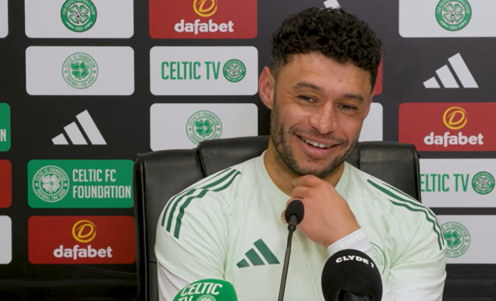 Alex Oxlade-Chamberlain takes in a Celtic press conference after the Livingston win.