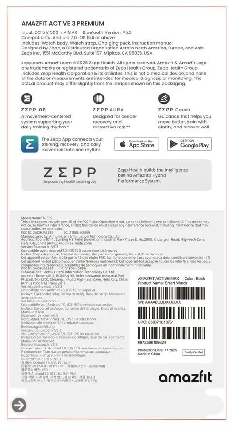 Amazfit Active 3 FCC