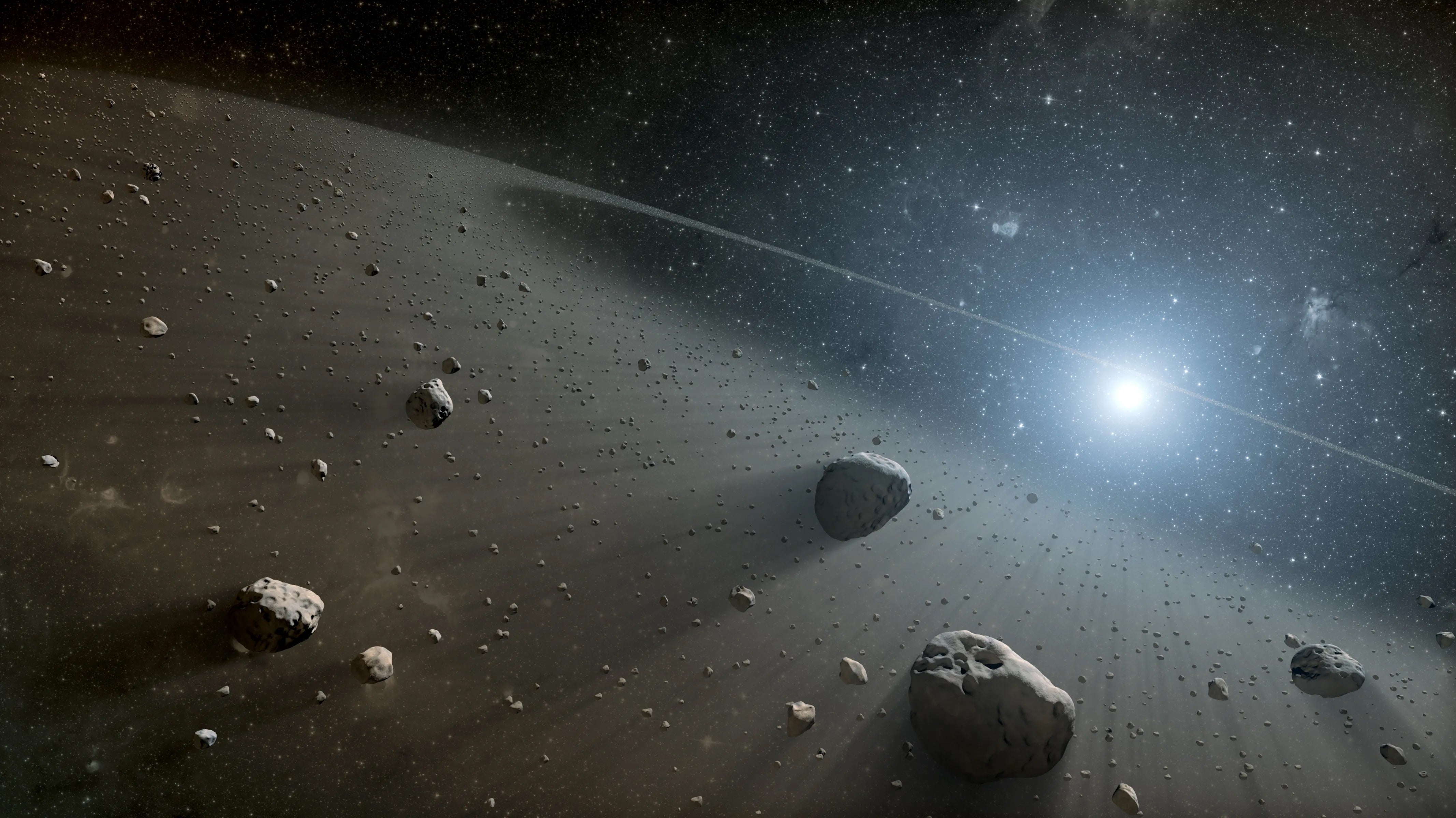 Illustration of the main asteroid belt, orbiting the Sun between Mars and Jupiter