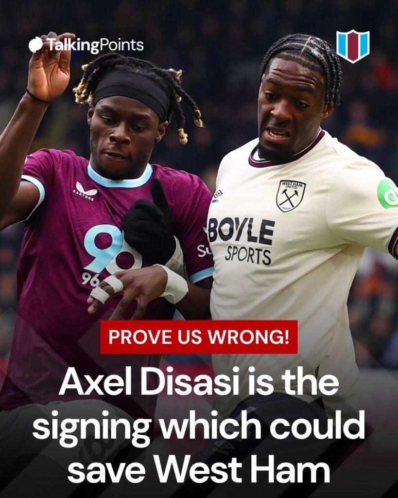 Lesley Ugochukwu of Burnley in action with Axel Disasi of West Ham United during the Premier League match between Burnley and West Ham United at Turf Moor on February 07, 2026 in Burnley, England.