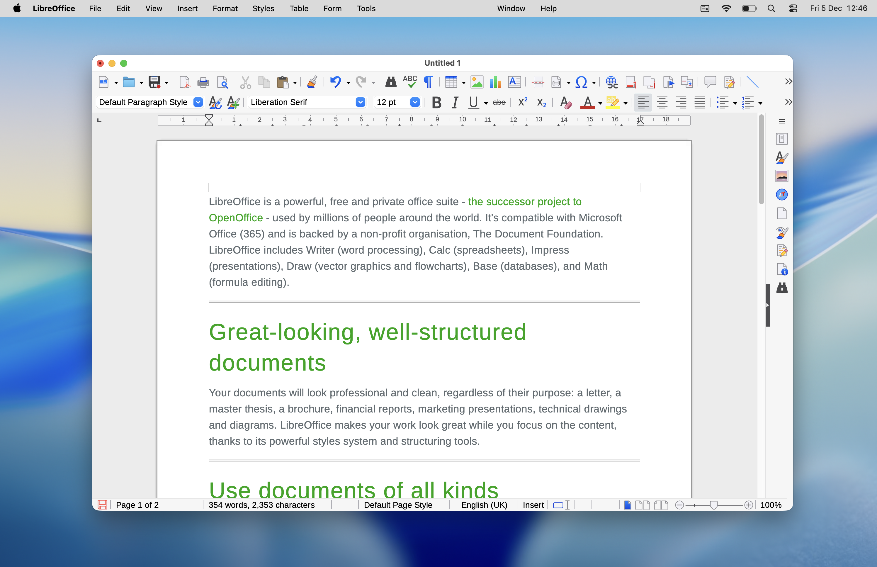 Screenshot of LibreOffice Writer on a Mac