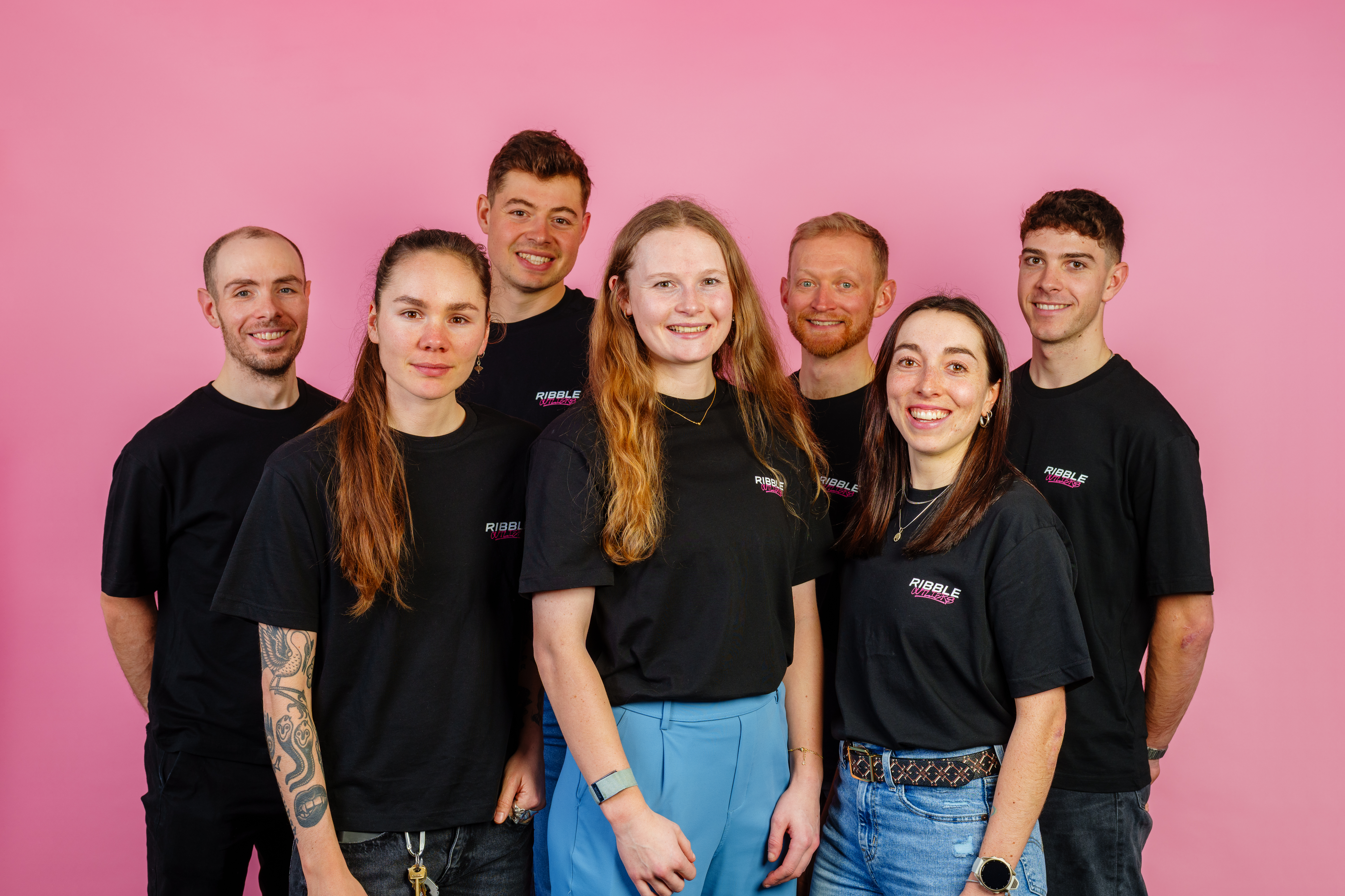 Josie Millard with her Ribble Outliers teammates, Abi Smith, Ben Thomas, Harry Tanfield, Jenson Young, Metheven Bond and Sophie Wright