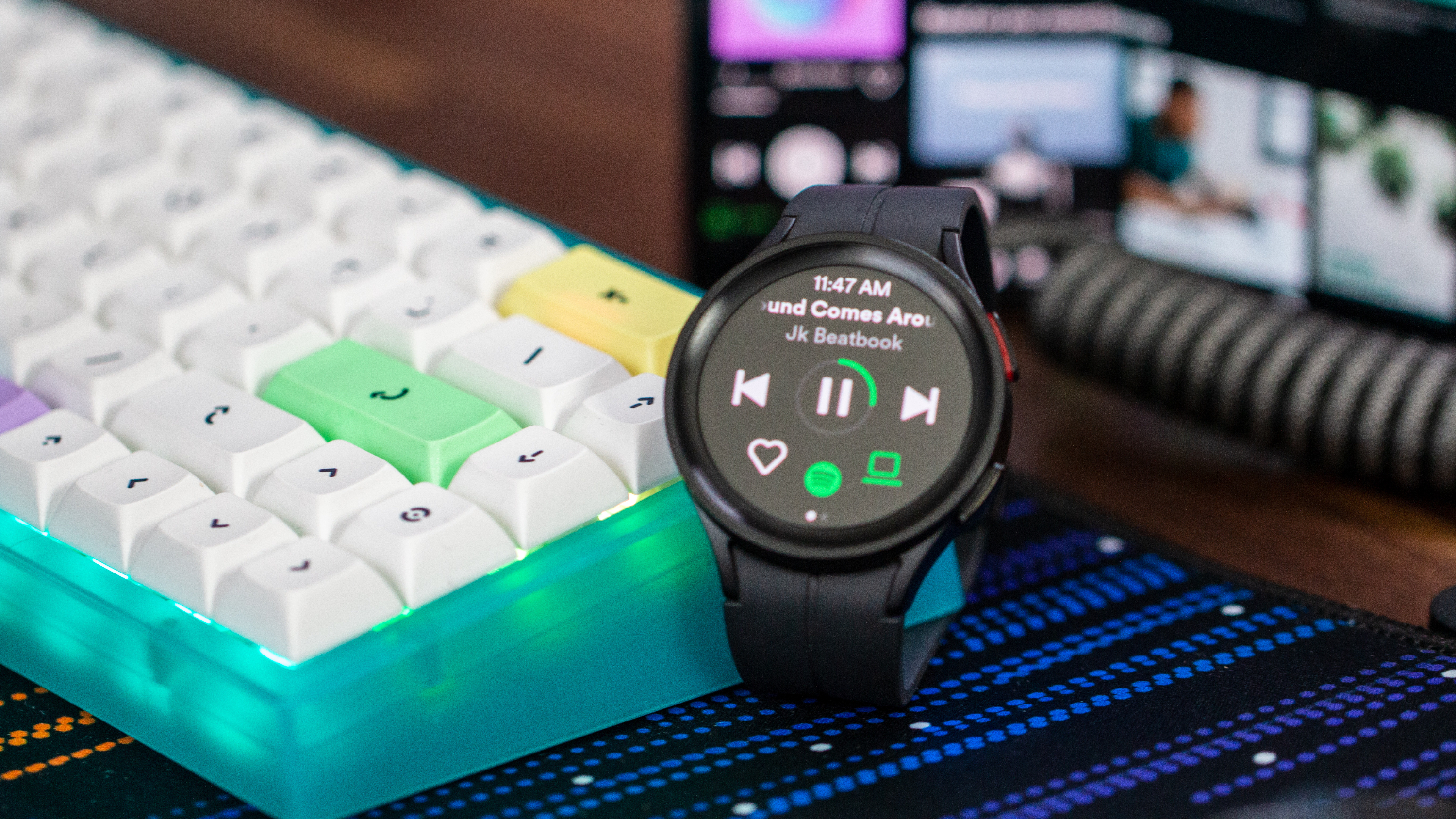 Spotify app open on Samsung Galaxy Watch 5 Pro