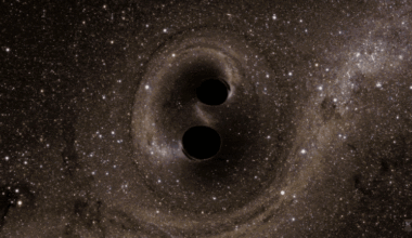 An animation of two black holes merging