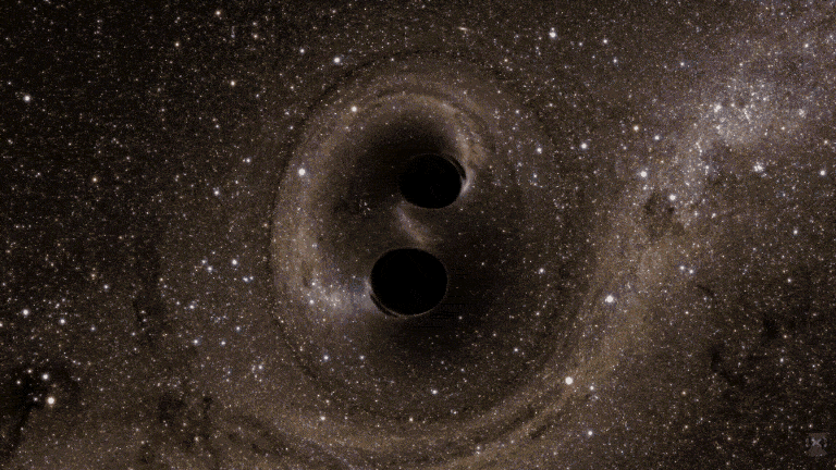 An animation of two black holes merging