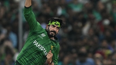 Pakistan's Usman Tariq bowls during the 2026 ICC Men's T20 Cricket World Cup group stage match between Pakistan and USA in Colombo (AFP)