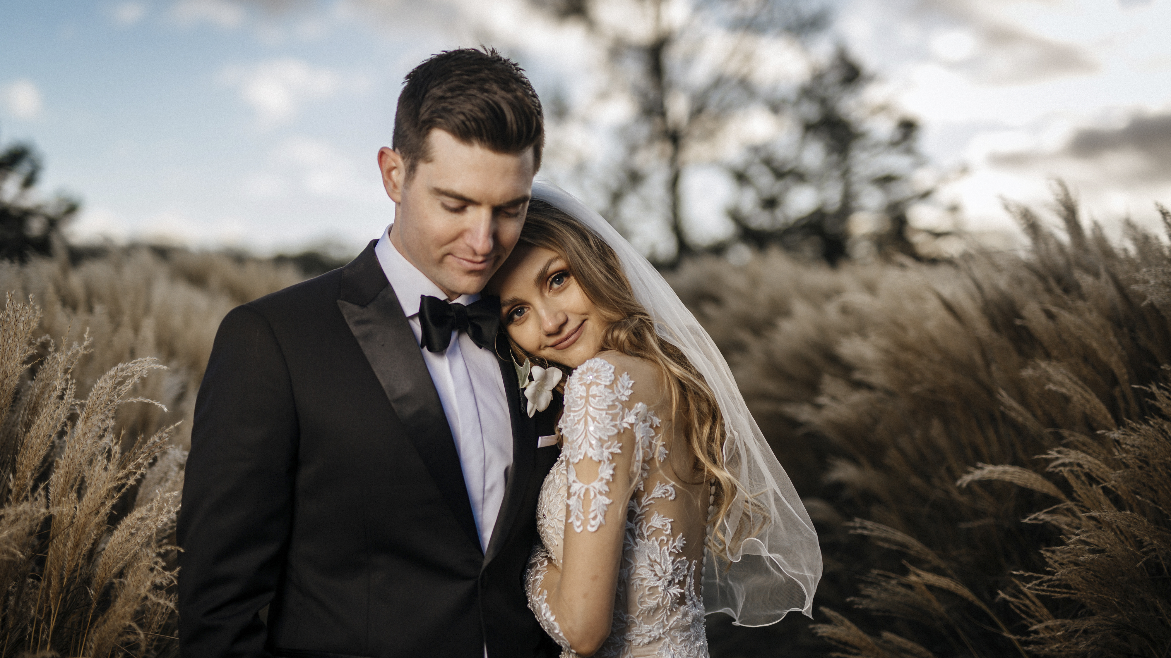 An intimate portrait of a wedding couple