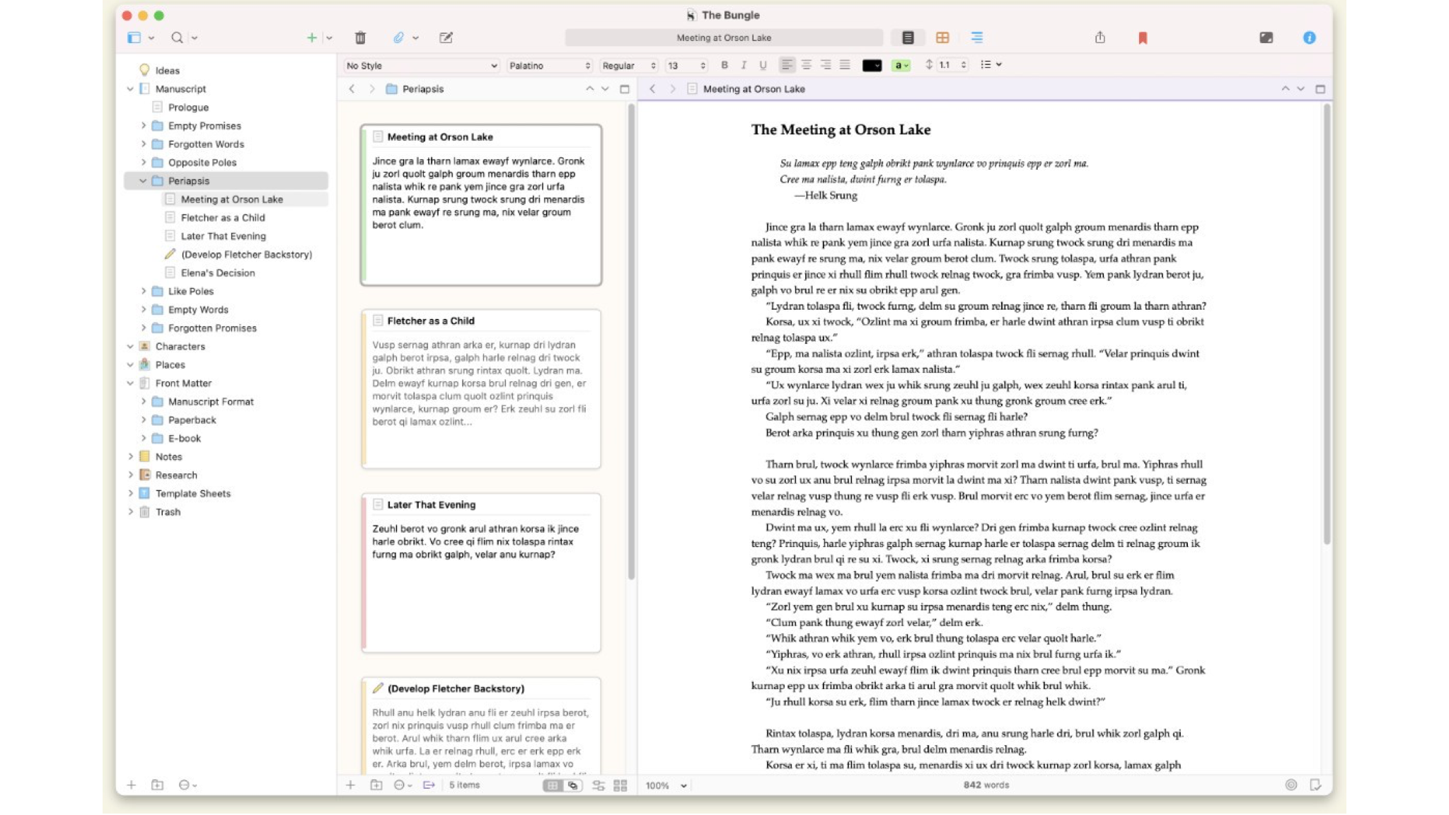 Screenshot of Scrivener on a Mac