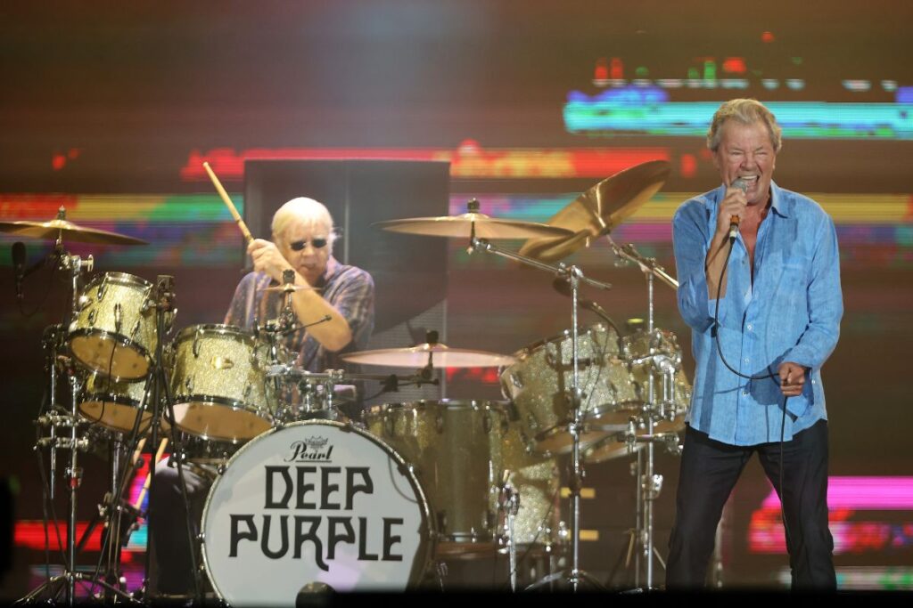 Ian Anderson Paice and Ian Gillan (R) of Deep Purple performs on Sunset Stage on day 3 of Rock In Rio 2024 at Cidade do Rock on September 15, 2024 in Rio de Janeiro, Brazil.