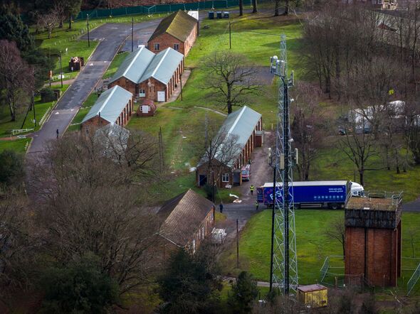Drone shot of military camp housing migrants