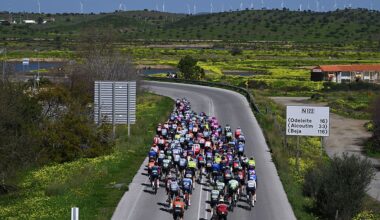 VILA REAL DE SANTO ANTONIO, PORTUGAL - FEBRUARY 18: A general view of the peloton prior to the 52nd Volta ao Algarve em Bicicleta 2026 - Stage 1 a 183.5km stage from Vila Real de Santo Antonio to Tavira on February 18, 2026 in Vila Real de Santo Antonio, Portugal. (Photo by Dario Belingheri/Getty Images)