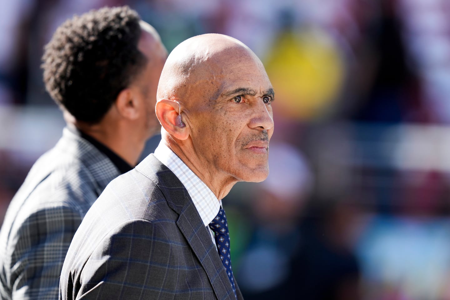 Former coach and current broadcaster Tony Dungy is seen before the NFL Super Bowl 60 football game between the Seattle Seahawks and the New England Patriots, Sunday in Santa Clara, Calif. 