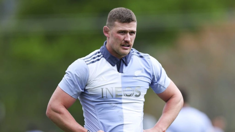 Dalton Papali’i looks on during a New Zealand All Blacks training session