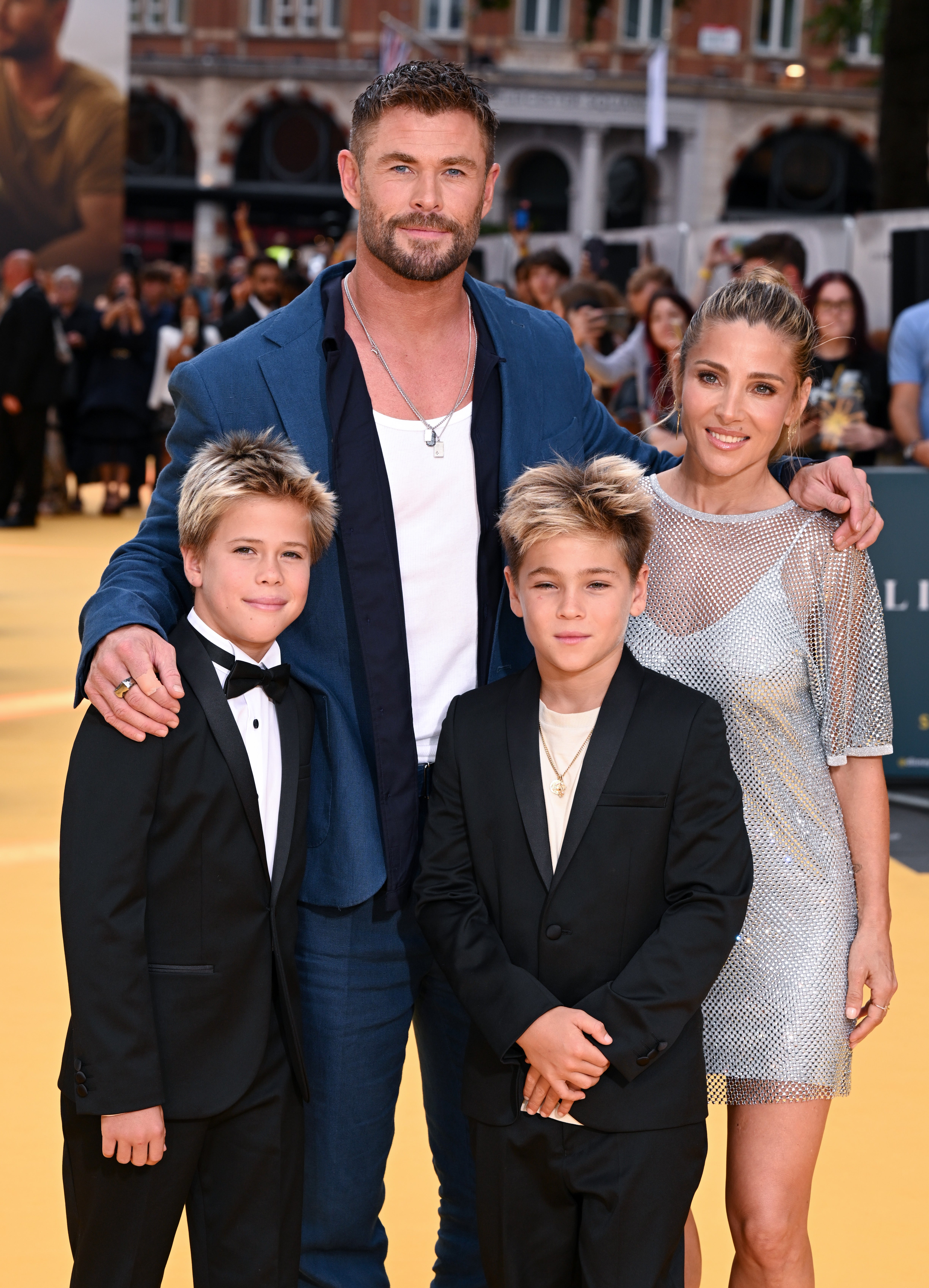 Hemsworth and his wife, Elsa Pataky, now live on a ‘big farm’ in Australia with their twin boys, Sasha and Tristan (pictured), 11, and daughter India Rose, 13