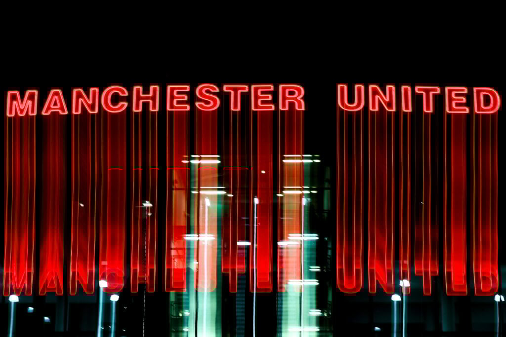 A general view of signage at Old Trafford is seen during the Premier League match between Manchester United and Newcastle United at Old Trafford on December 26, 2025 in Manchester, England.
