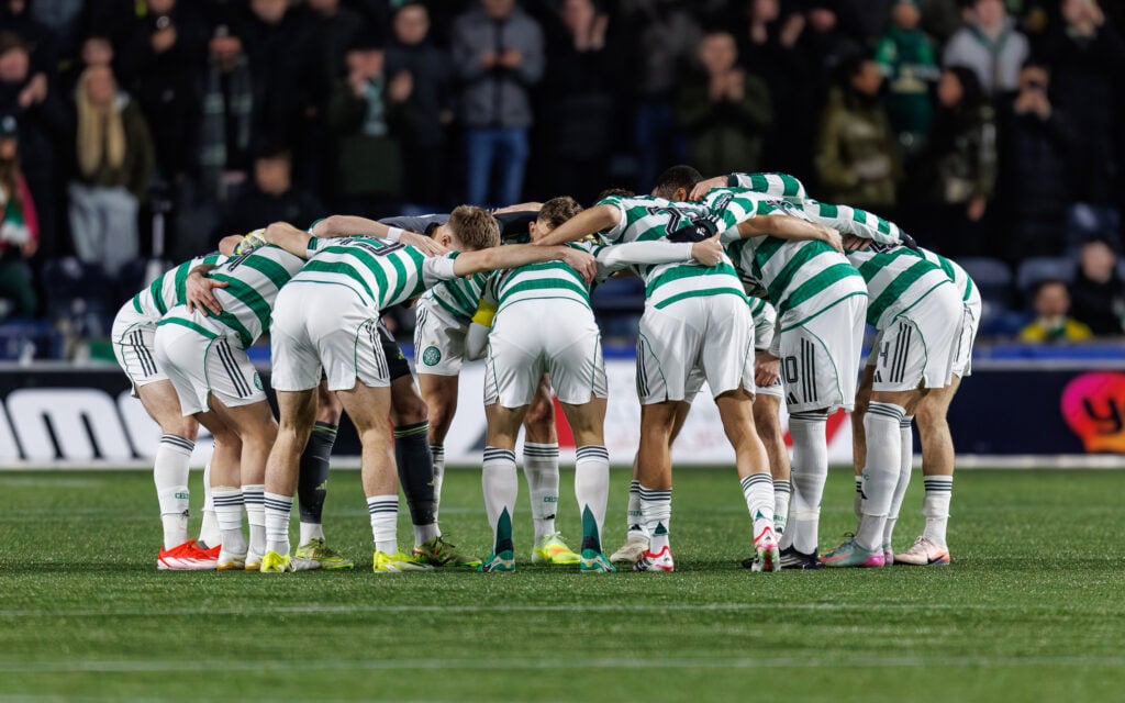 eltic players huddle during the Scottish Gas Scottish Cup Fourth Round match between Auchinleck Talbot and Celtic
