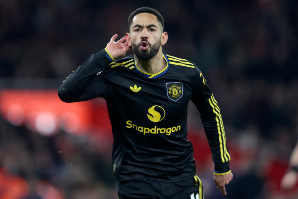 Matheus Cunha during the Premier League match between Arsenal and Manchester United at the Emirates Stadium in 2026 in London, England.