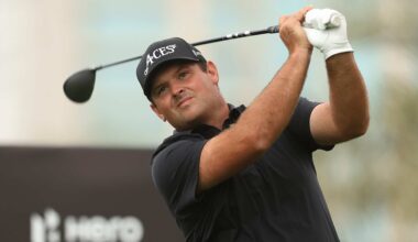 Patrick Reed mid-swing at the Hero Dubai Desert Classic