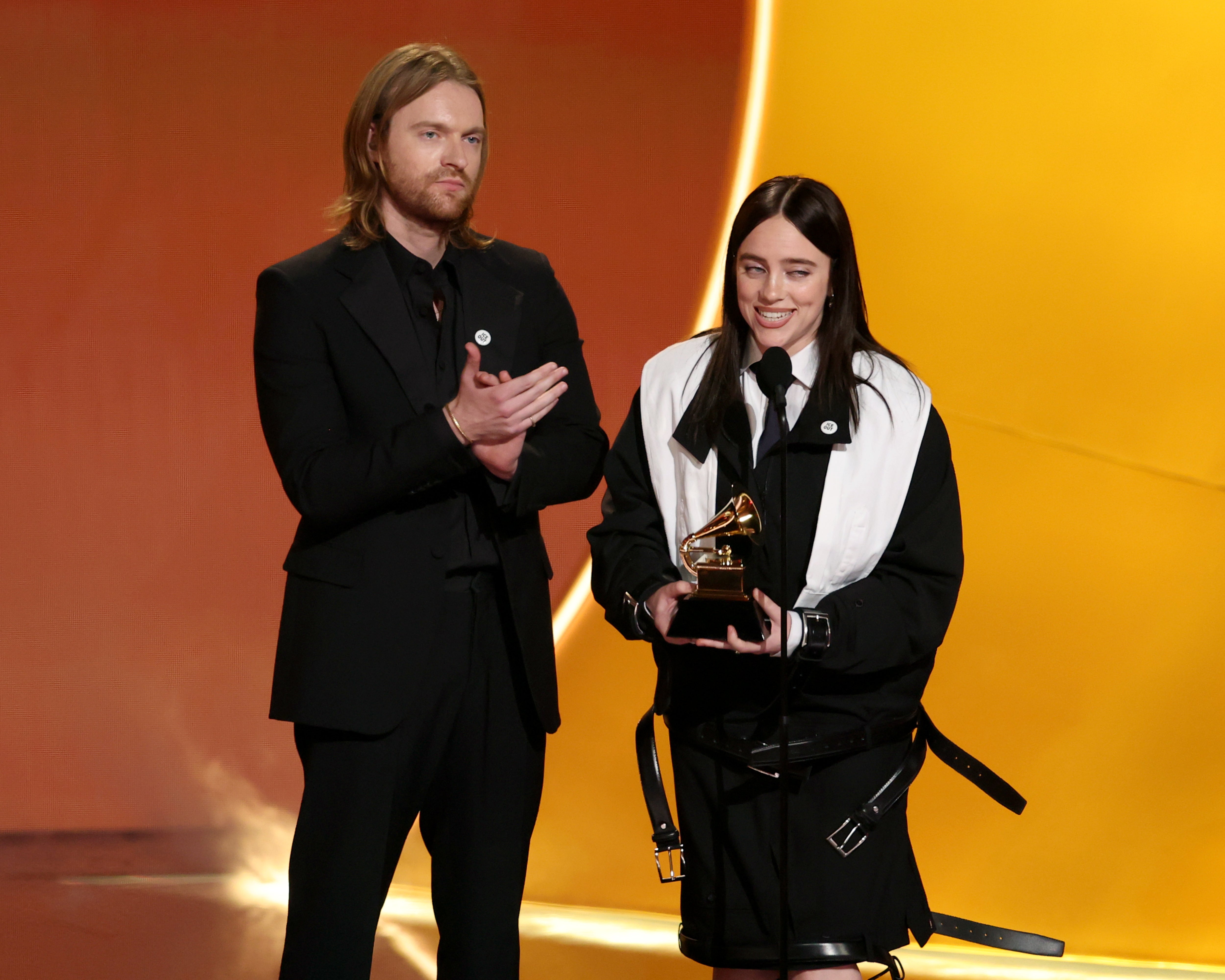 Eilish and older brother Finneas (left) won Song of the Year at the 2026 Grammys